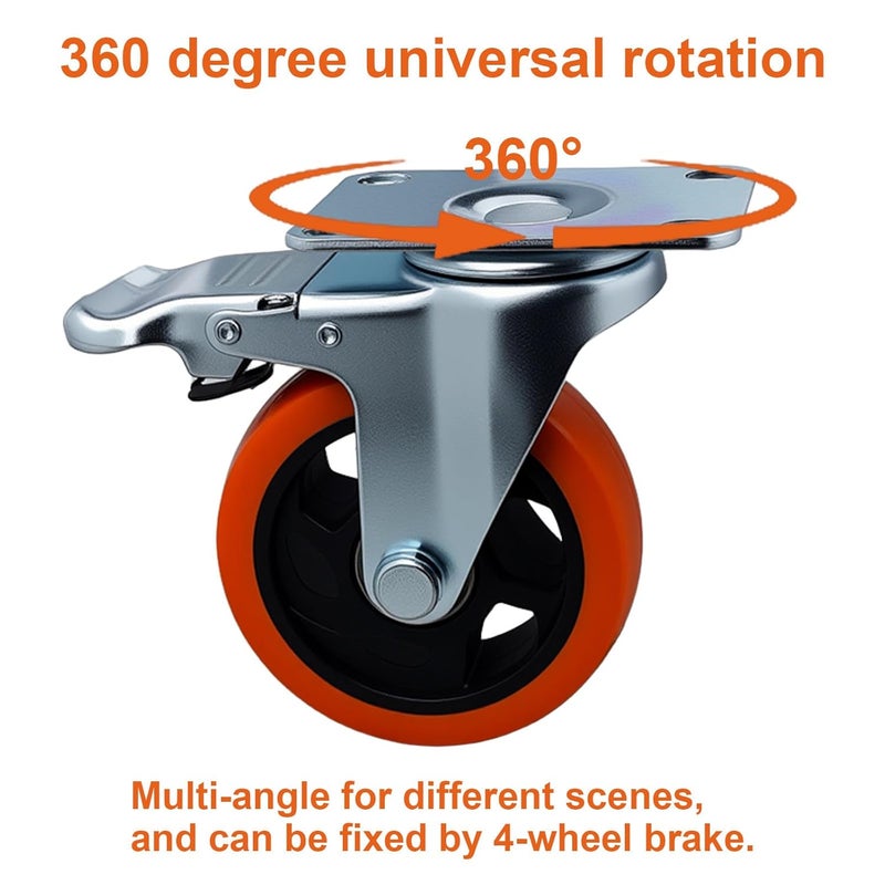 Htudcoue 6 Pcs 4 Inch Heavy Duty Casters,with Brake and Swivel Locking,6 casters Load Capacity 3300 lbs, for Furniture, Workbenches, Carts, Etc. - Image 4